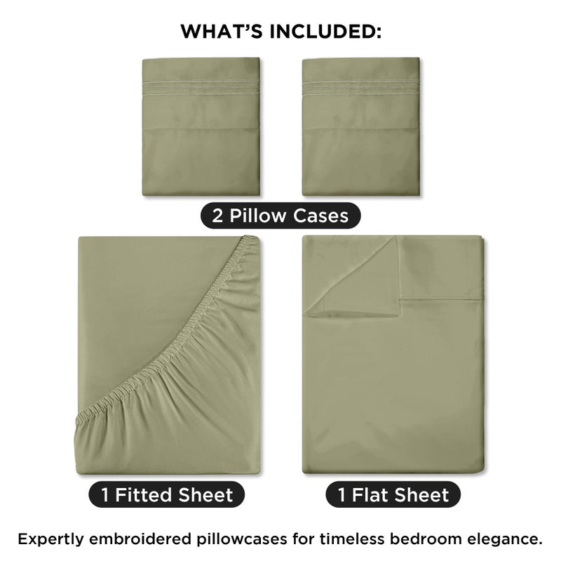 ROYALE LINENS 4 Piece Full Sheets Set - Soft Brushed 1800 Microfiber Bedding - 1 Fitted and 1 Flat Sheet  2 Pillow Cases - Wrinkle Free & Fade Resistant - Hotel Luxury Bed Sheets (Sage Green  Full) - Image 2